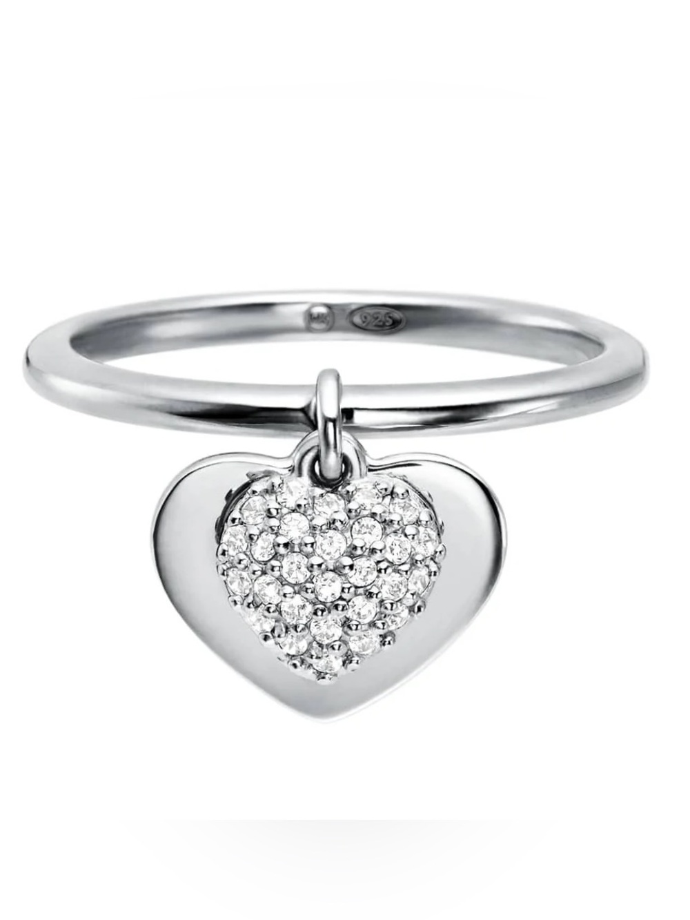 Michael Kors Love Sterling Silver Pavé Heart Drop Ring